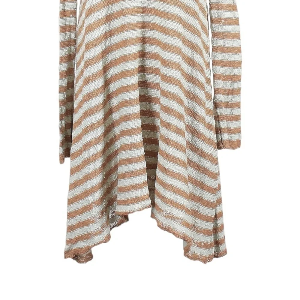 Free People Boucle Knit Flowy Boho Stripe Tan Mint Tunic Sweater Size XS L/S